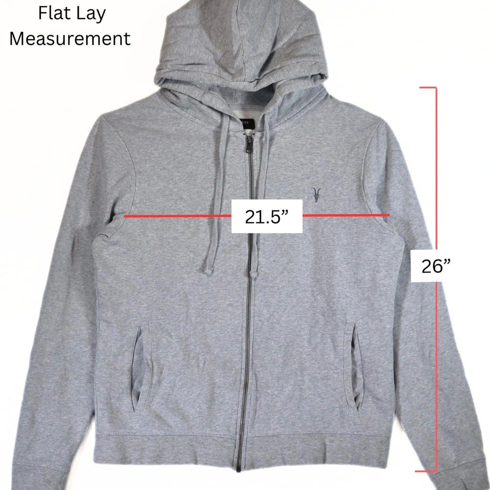 AllSaints Zip Hoodie Mens Large Grey Cotton Ramskull Embroidered Casual Jacket - Picture 11 of 11